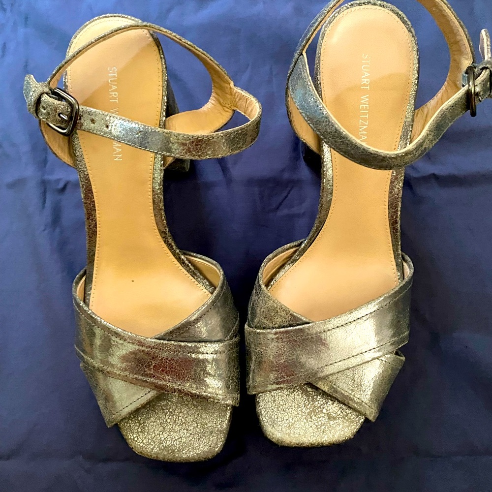 STUART WEITZMAN Exposed Easy Platform Sandal in Steel BRAND NEW